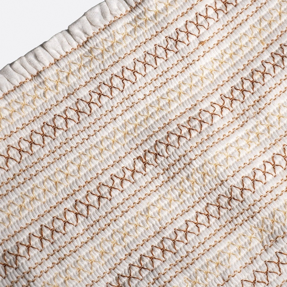 Anthropologie Boho Luxe Smocked Blouse Tan Embroidery Plus Size 1X XL Romantic - Picture 6 of 9